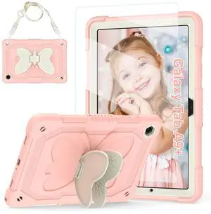 for Samsung Galaxy Tab A9+/ A9 Plus Case for Kids Girls, Galaxy Tab A9 Plus 11 inch 2023 Table Case with Screen Protector, Protective Cover with Butterfly Stand Shoulder Strap,Pink