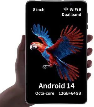 [(2025 Tablet 8 inch)]  M8 Android 14 Kids Tablet PC, 8 core CPU, 12GB+64GB,2TB Expandable, HD IPS Display, Wi-Fi 6, BT5.4, 5MP+8MP Camera, 5100mAh Large Battery, Widevine L1, Gray