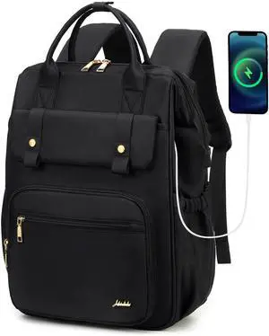 Hidds Laptop Backpack for Women 15.6 In Work Business Computer Bag School College Backpacks Commuter Back Pack Purse Girls Nursing Bookbags Womens Anti Theft Travel Daypack with USB Port - Black