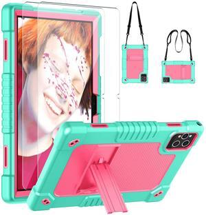 Hoibon for KADYBE D115 Case,for MEIZE D115 Tablet Case,Shockproof Kids Case with 2 Pcs Screen Protector Shoulder Strap for MEIZE D115/KADYBE D115/DOMATON D105/kimlok/Qukenk 10.1 inch (Green/Pink)