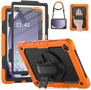 HXCASEAC Case for Samsung Galaxy Tab A9+/ A9 Plus 11 Inch, Protective with Screen Protector/Hand Strap/Pen Holder, Sturdy Shockproof Galaxy A9 Plus Tablet Case 2023 SM-X210/X216/X218 - Orange