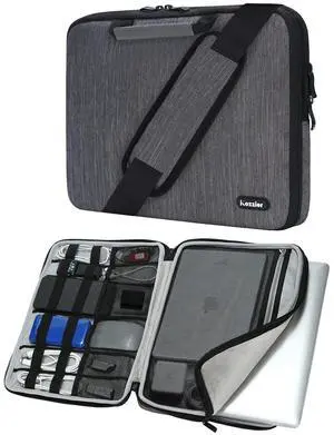 iCozzier 13-13.3 Inch Handle Laptop Briefcase Shoulder Bag Electronic Accessories Organizer Messenger Carrying Case with Shoulder&Luggage Strap - Grey