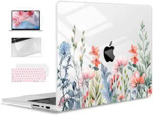 ICEKEE for M4 MacBook Pro 14 inch Case 2024A3112 A3401 A3185 2023M3 A2918 A2992 M2 A2779 2021M1 A2442  Pro/Max, Plastic Hard Shell Cover for Mac Pro 14", Floral Illustration