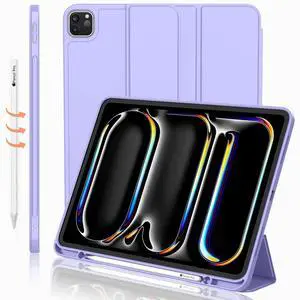 iMieet iPad Pro 13 Inch Case M4 (2024) with Pencil Holder, Trifold Stand Smart Case with Soft TPU Back, Auto Wake/Sleep (Light Purple)