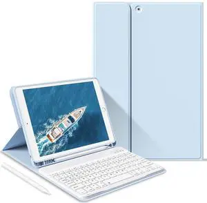JKSML Keyboard Case for iPad 9th Generation/8th Gen/7th Keyboard Case, Bluetooth Keyboard for iPad 9 8 7 Generation Cover 10.2 inch 2021/2020/2019, Built-in Pencil Holder, Blue