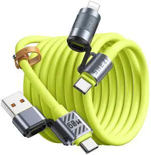 [Chubby Silicone] 4-in-1 USB C to Lightning Cable,5FT 60W Charging Cord Fast Charging&Data Transfer,CarPlay& Android Auto,Multi Charger Cord Combo Lightning/Type C/USB A Port for iPhone Samsung i-Pad