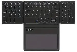 JOMAA BT Wireless Foldable Keyboard with Touchpad Rechargeable Folding Keyboard with Large Touchpad Tri-Folding Ultra Slim Keyboard (Black)