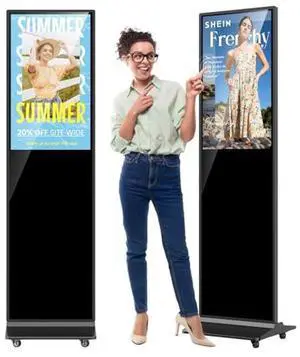 JIYANG 32 Inch Indoor Touchscreen Digital Signage Floor Standing Digital Interactive Kiosks LCD Totem Monitor with WiFi/USB Input Auto Media Player Android System,Free Customization Logo