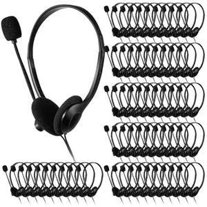 Kathfly 80 Packs Classroom Headphones with Microphone School Student Stereo Headphones Adjustable Office Conference Headphones with 3.5mm Plug for Kid Adult School Tablet Business Call Center