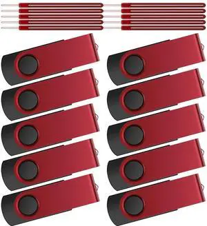 Kepmem Bulk Flash Drive 64GB Pack of 10 Thumb Drives, Swivel USB 2.0 Memory Stick Portable Pen Drive 2 Gig USB2.0 Jump Drive 10 Pieces Zip Drives 2 GB Metal U Disk Red USB Drive