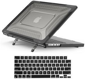 KEROM Heavy Duty Case for MacBook Pro 14 inch 2024-2021 M4 M3 M2 M1 Pro/Max Chip A3112 A3185 A3401 A2918 A2992 A2779 A2442, Rugged TPU Bumper Hard Shell with Foldable Kickstand & Keyboard Cover, Black