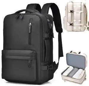 KEQIKAI Expandable Travel Backpack for Men Women, Large Carry on Backpack Airplane Approved 15.6" Laptop Backpack with USB Charging Port,Water Resistant Lightweight Daypack for Flight 50L Black