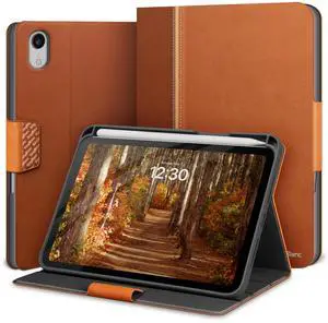 KingBlanc for iPad mini 7 (A17 Pro) Case, iPad mini 7th/6th Generation Case (2024/2021 8.3-inch) with Pencil Holder, PU Leather Stand Cover, Auto Sleep/Wake, Multi-Angle for Viewing/Typing, Brown