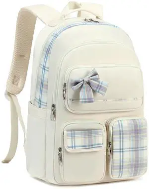 KIDNUO Backpack for Girls,School Backpacks for Teen,Cute College Bags for Women Students Large Bookbag 15.6 Inch Laptop Bag Back Pack Kids Kindergarten Elementary Casual Travel Daypacks Beige