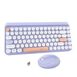 UBOTIE 84Keys Colorful Wireless Computer Keyboards and Mice Combos, Mini Compact Retro Typewriter Design Laptop Keyboards with 2.4GHz USB Nano (Purple)