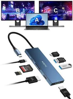 KOZYC USB C Docking Station Dual HDMI 4K@60Hz, 8-in-1 USB C Hub 2 HDMI, USBC 3.0, 2xUSB-A 3.0, SD/TF, 100W PD, Laptop Docking Station Dual Monitor Compatible with HP, Dell