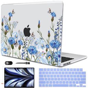 LCMOCICO Compatible with M4 MacBook Air 13.6 inch Case 2025 2024 2023 2022 A3240 A3113 M3 A2681 M2 Chip, Crystal Pattern Plastic Hard Case Cover for Mac Air 13 M4 Touch ID, Tropical Blue Flowers