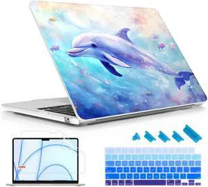 Lepeoac Case for MacBook Air 15 Inch 2025 2024 2023 Release M4 A3241 M3 A3114 M2 A2941, Hard Shell with Screen Protector & Keyboard Cover, Compatible with Touch ID, Blue Whale