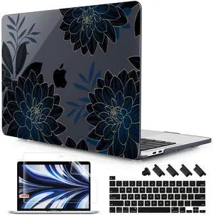 Lepeoac for MacBook Pro 16 inch Case 2019 2020 Release Model A2141, Plastic Hard Shell Cover with Keyboard Cover & Screen Protector for MacBook Pro 16 inch with Touch Bar & Touch ID, Flower Dahlia