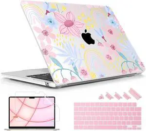 Lepeoac Case for MacBook Air 15 Inch 2025 2024 2023 Release M4 A3241 M3 A3114 M2 A2941, Hard Shell with Screen Protector & Keyboard Cover, Compatible with Touch ID, Florals