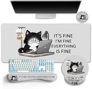 LIMKRIAN Cat Ergonomic Mouse Pad with Wrist Rest Desk Mat Sets Accessories, Cute Mouse Pads for Desk, Gaming Mouse Pad Wrist Support, Keyboard Mat Wrist Rest Cup Coaster Funny Office Desk Accessories