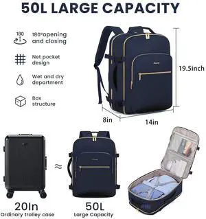 LOVEVOOK 50L Large Travel Backpack for Women Men Fits 17 Inch Laptop, Carry on Backpack for Traveling on Airplane, Personal Item Bag Airline Approved, Business Causal Weekender Backpacks