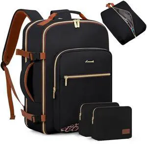 LOVEVOOK Travel Backpack for Women Men as Personal Item Flight Approved, 50L Luggage Carry On Backpack,18.4inch Large Laptop Backpack Waterproof Outdoor Sports with 3 Packing Cubes,Black-Leopard print