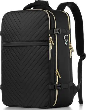 Large Carry On Travel Backpack - Flight Approved Waterproof Anti-Theft Luggage Daypack for Women Men Fit 17 Inch Laptop Business Weekender Overnight Backpack College Bag Personal Item Size Black