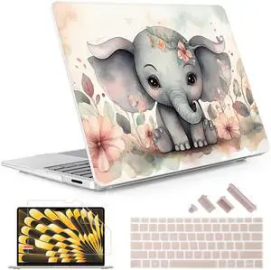 May Chen Case for Microsoft Surface Laptop 13.8 inch, 2024 Windows 11 AI + PC, 7th Edition Touchscreen Display, Protective Plastic Hard Shell Case with Keyboard Cover - Happy Baby Elephant