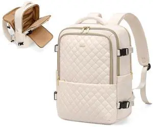 MDODO Travel Backpack for Women Men - Large Carry on Backpack fits 15.6" Laptop Lightweight Travel Bag Daypack Waterproof Causal Bookbag Backpack for College,Work,36L, Beige