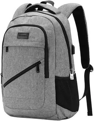 Mecrowd Laptop Backpack for Women, Anti Theft Backpack with USB Charging Port, 15.6 Inch Large Backpack for Travel Business (Grey)