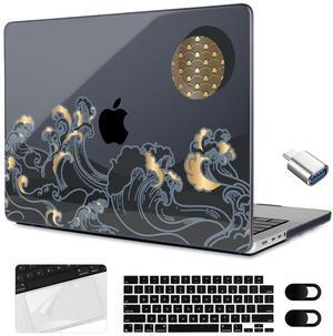 MEEgoodo Case for M4 MacBook Pro 16 inch Case 2024 2023 2021 (A3403/A3186/A2991/A2780/A2485) M3 M2 M1 Pro/Max Chip, Laptop Hard Shell Cases with Keyboard Cover & Trackpad Film, Golden Wave & Half Moon