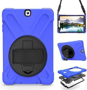 Case for Samsung Galaxy Tab S2 9.7 2015 (SM-T810/T813/T815/T817/T818/T819),Portable Heavy Duty Dropproof Protective Cover Case with 360 Rotating Stand,Handle & Shoulder Strap,Stylus Pen (New Blue)