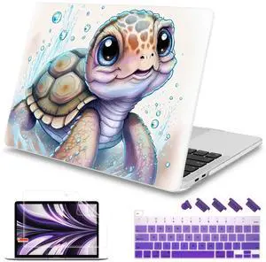 Mektron Case for MacBook Pro 16 Inch A2141 Cover 2019 Release 16" with Liquid Retina Display/Touch ID, Plastic Hard Shell with Keyboard Skin & Screen Protector & Dust Plug, Cute Turtle