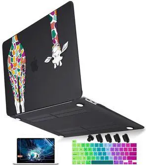 Mektron for MacBook Pro 16 Case A2141 2020 2019 Release, Matte Black Colorful Giraffe Smooth Hard Shell Cover 16 inch Laptop Case w/Keyboard Skin & Screen Protector & Dust Plug