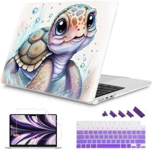 Mektron Designed for 2025/2024/2023 MacBook Air 15 INCH M4 A3241 /M3 A3114 /M2 A2941 Case, Printed Plastic Hard Shell Cover with 15.3" Liquid Retina Display Touch ID, Cute Turtle