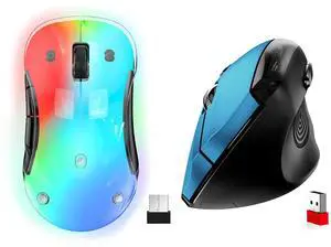 memzuoix 2.4G Wireless Mouse, Cordless Computer Mice Wireless Mouse for Laptop, Desktop, PC, MacBook- 2 Pack (LED Rechargeable Wireless Mouse+Blue Ergonomic Wireless Mouse)
