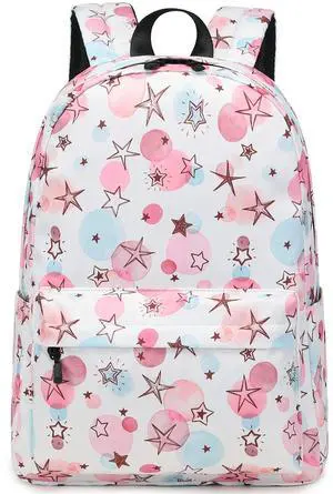 MIRLEWAIY Girls Star Backpack Lightweight for School Girls Teen 15.7 inch Large Capacity, Star and Bubble