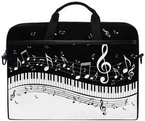 MRMIAN Fashionable Black White Music Note Score 15 inch Laptop Case Shoulder Bag Crossbody Briefcase Messenger Sleeve for Women Men Girls Boys with Shoulder Strap Handle, Back to School Gifts