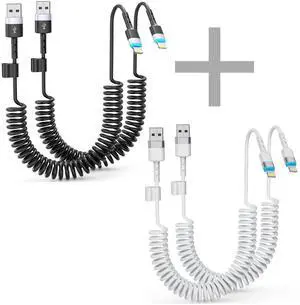 MTAKYA 4 Pack Coiled Lightning Cable 3FT, USB A to Lightning - Black & White