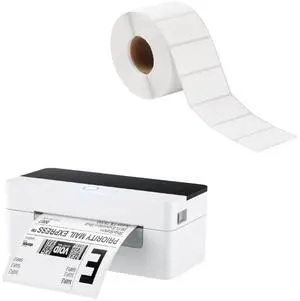 OFFNOVA Shipping Label Printer & Roll of 1500 Sheet 2.25" x 1.25" Thermal Direct Labels, White Stickers Labels