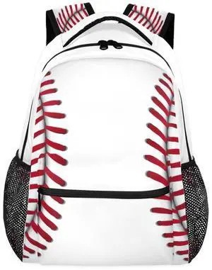 Pardick White Baseball School Backpacks for Girls Boys Teens Students Stylish College Shoulder Bag Schoolbag Book Bag - Water Resistant Travel Backpacks for Women Men