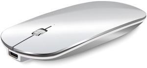 KANG RUI Bluetooth Mouse Slim Mini Portable Flat Travel Wireless Mouse Rechargeable t Ultra Thin Mice Quie Compatible with Laptop PC Notebook Tablet (Silver)