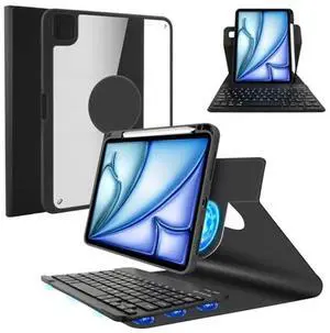 SOPPY Keyboard Case for iPad Air 11-inch (M3 2025 / M2 2024) & Air 4th/5th Gen & iPad Pro 11 inch (1st/2nd/3rd/4th Gen), Magnetic Keyboard Cover with Pencil Holder, Rotatable Keyboard Case (Black)
