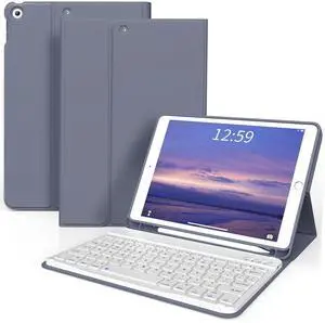 SQBEBS for iPad Case wtih Keyboard for iPad 9th/8th/7th Generation 10.2 inch, Detachable Bluetooth Keyboard, Stand Folio Keyboard Cover with Pencil Holder for iPad 10.2 2021/2020/2019, Purple Gray