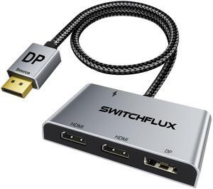 SWITCHFLUX DisplayPort to Dual HDMI with DP Adapter |4K@60Hz| Extended Display 1 in 3 Out MST Hub for Multiple Monitors Compatible with PC,NVIDIA/AMD Graphics Card