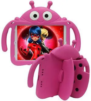 Tading Ladybug Case for New iPad 10.2 2021/2020/2019-9th/8th/7th Generation for Kids, Cute Cartoon Shockproof Handle Stand Case Cover - Rose