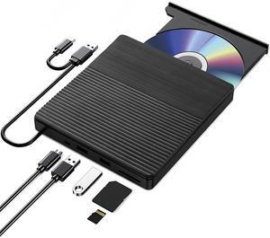 TEIMA CD DVD Drive USB C USB 3.0 CD/DVD +/-Rw Drive CD ROM Burner Reader Writer with USB/SD/TF Ports & Audio Out, Optical Disc Drive DVD Player for Laptop PC Mac MacBook Air/Pro Windows 11/10, Black
