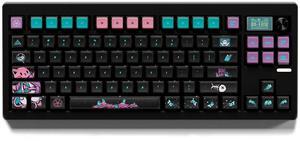 Thekapco Nekomancer Cute Custom Keycaps, 120-keys ASA PC PBT Keycap Set, Dye Sub Shine Through 4-Sided Crystal Key Caps, Japanese Style Keycaps for MX Switches Mechanical Keyboard