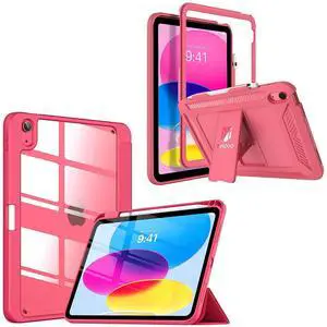TiMOVO Case for iPad 10th Generation 10.9 inch 2022, Slim Tri-fold Stand Protective Case with Pencil Holder, Watermelon Red + Heavy Duty Shockproof Rugged Protective Case, Watermelon Red